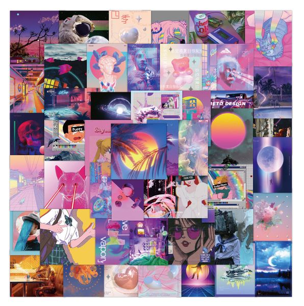 

50pcs lot cute vaporwave style graffiti car stickers pack for notebook motorcycle skateboard computer mobile phone case decals waterproof
