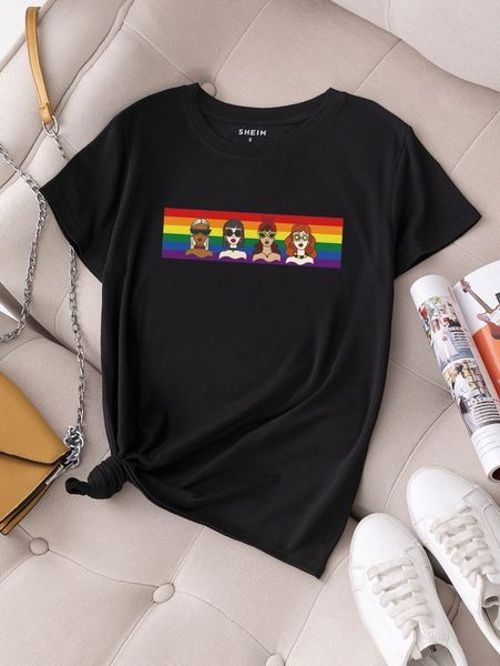 

figure and rainbow striped print tee c4ul#, White