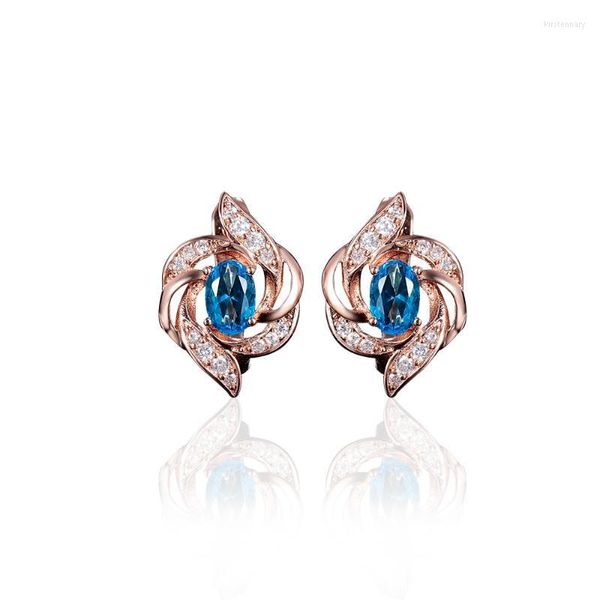Stud Blue StoneEarrings Orecchini a forma di foglia per le donne 585 Orecchino riempito in oro rosa Womens Round Fashion Jewelry GiftStud Kirs22