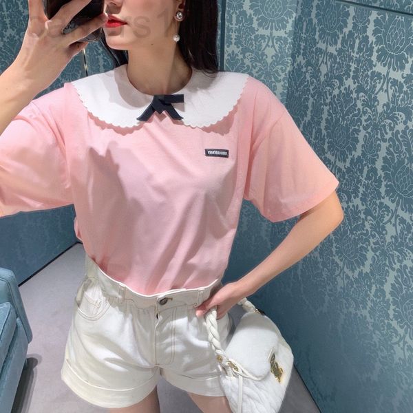

women's t-shirt designer miu family short sleeve t-shirt women's early spring 21 new sweet style pineapple cotton doll lace lapel, White