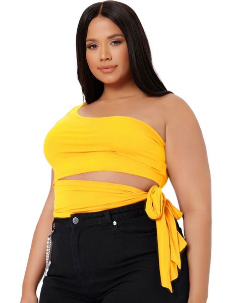 

plus solid one shoulder tie detail o9fy#, Black