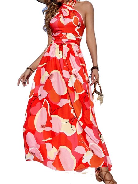 

floral print criss cross dress o7ny#, Black;gray
