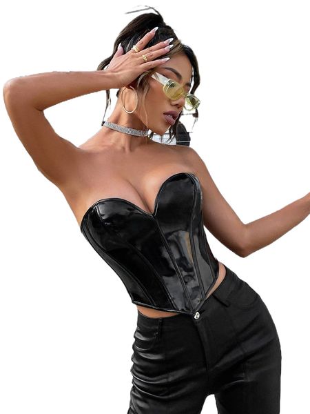 

apperloth a solid lace up pu leather corset w2pl#, Black;red