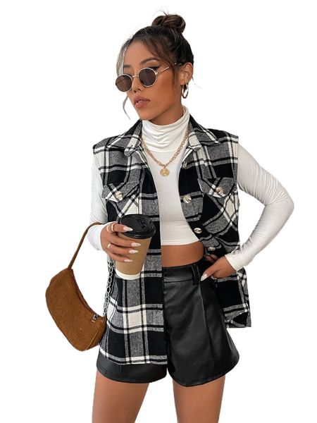 

plaid print button front shirt e401#, White