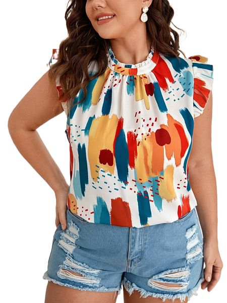 

plus mock neck brush print h4tb#, Black