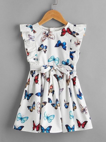 

little girl's all over butterfly ruffle belt dress she, Red;yellow