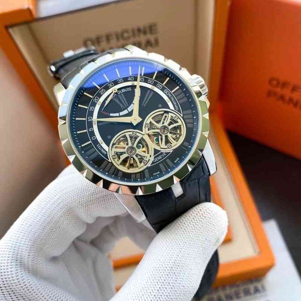 

roge dolby watch automatic tourbillon mens high-end handsome fashion waterproof temperament, Slivery;brown