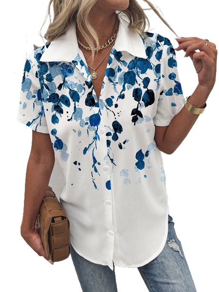 

plant print button front blouse 08dy#, White
