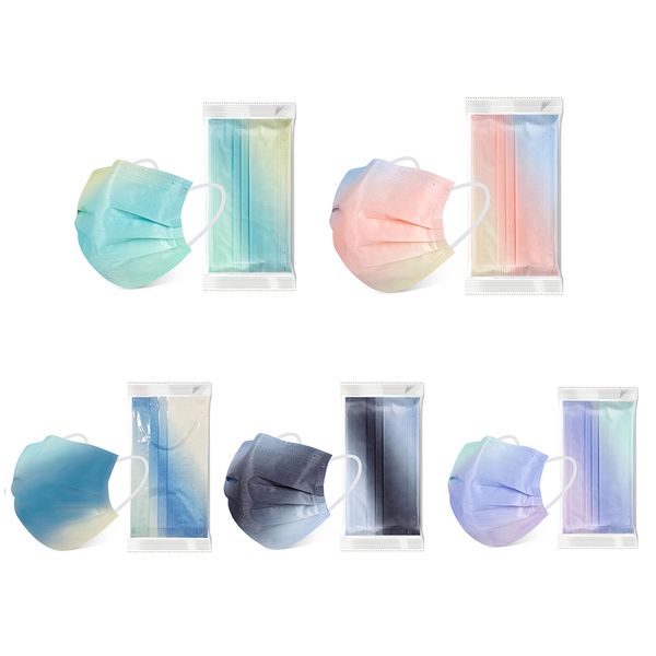 

gradient style disposable face masks breathable 3-ply non-woven cup dust masks with elastic earloop for adults women men individual package
