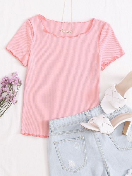 

lettuce trim rib-knit tee t7mz#, White