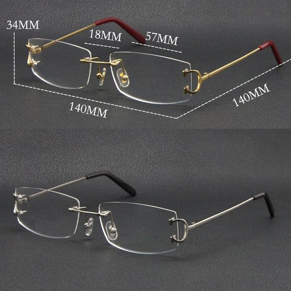 Yeni Metal Çerçevesiz Lüks C Dekorasyon Gözlük Okuma Çerçeveleri Kadın Gözlük Büyük Kare Gözlük Kutusu Ile 18 K Altın Moda Optik Erkek ve Kadın Miyop Çerçeve Sıcak