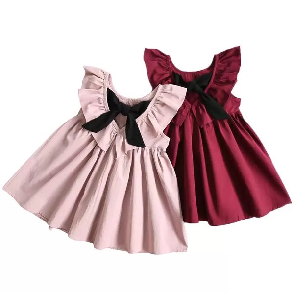 

2017 summer baby girls deep v-neck pleated halter dress bow lotus leaf children princess dress kids clothes, Red;yellow
