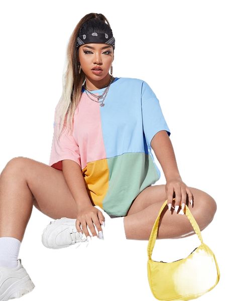 

plus colorblock drop shoulder tee q9zj#, Black