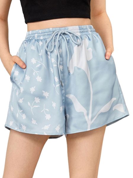 

x natalia dedios floral print drawstring waist shorts n3ur#, White;black
