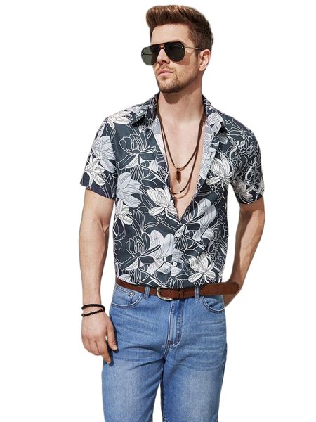 

men random floral print shirt c3vd#, White;black