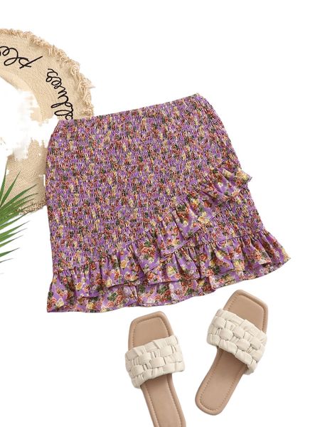 

ditsy floral print shirred ruffle trim wrap skirt u0uq#, Black