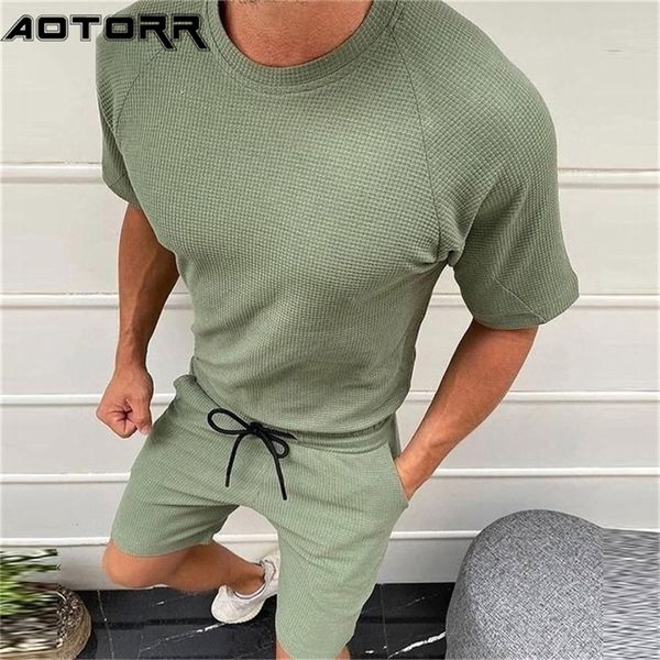 

men summer tracksuit solid 2 piece set casual short sleeve shorts sets mens fashion loose sport jogging suit clothing 220706, Gray