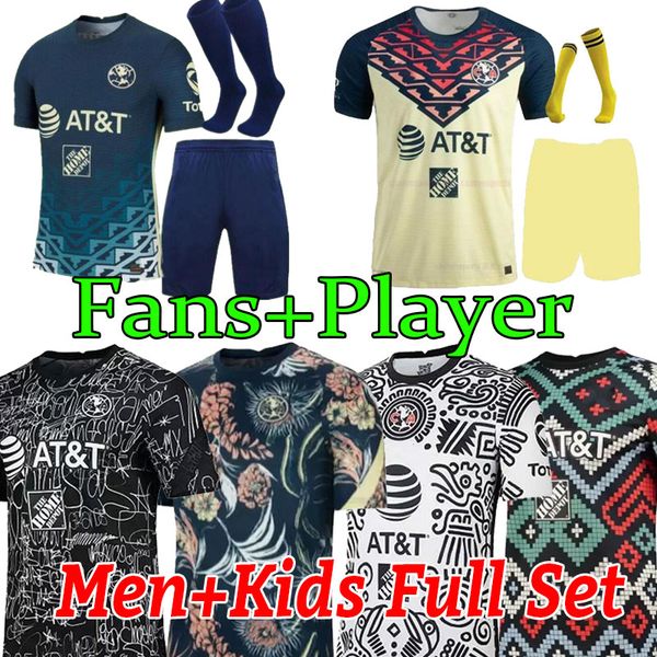 

liga mx 22 23 club america soccer jerseys third 21 22 fuentes aquino j.dos santos r.martinez camisas de futebol training football shirt fans, Black;yellow