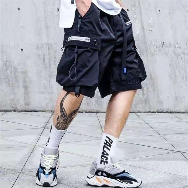 

mens shorts loose summer cargo pants jogger streetwear hip hop punk sport sweatshorts techwear fashion casual clothing 220318, White;black