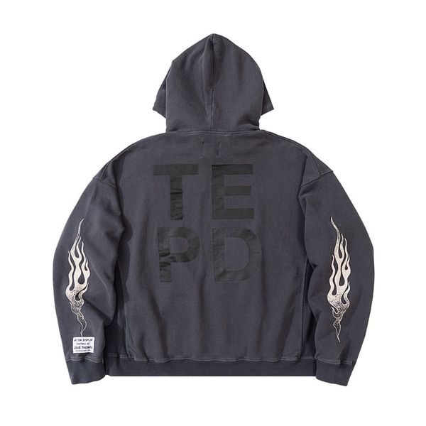

22fw autumn winter oversize usa fire sleeve hoodie skateboard over size high street hoody men women streetwear hooded sweatshirt pullovers, Black;brown