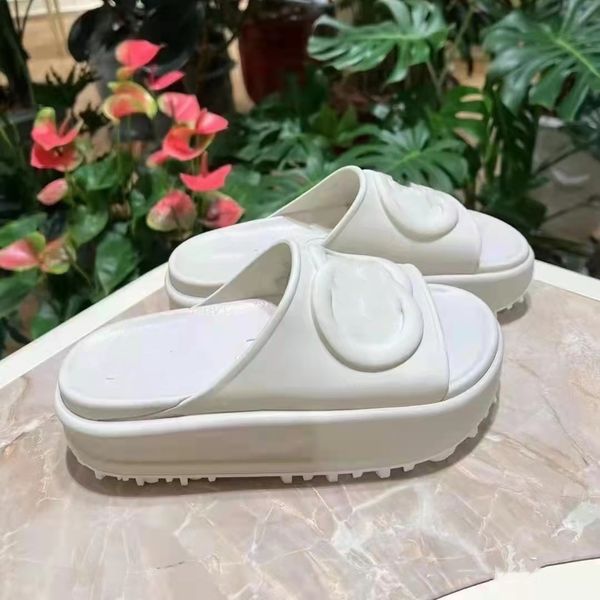 

2022 womens platform slippers fashion slicone white pink slide double g sandals heel slippers girls woman slides thick bottom luxury increas, Black