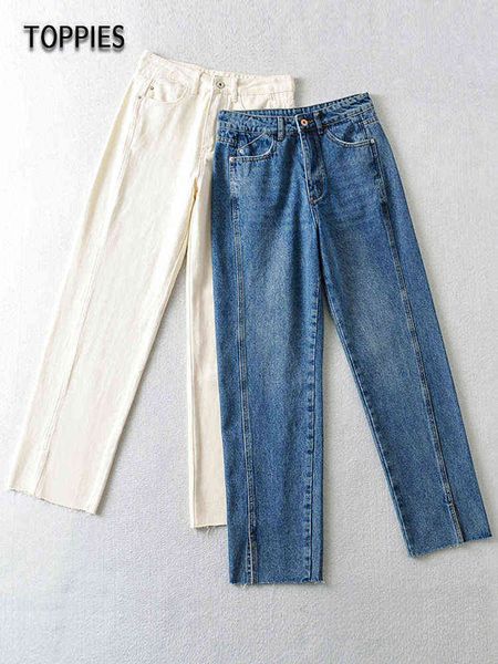 

ies 2022 high waist cotton jeans women's side split denim pants streetwear pantalones de mujer 221225, Blue