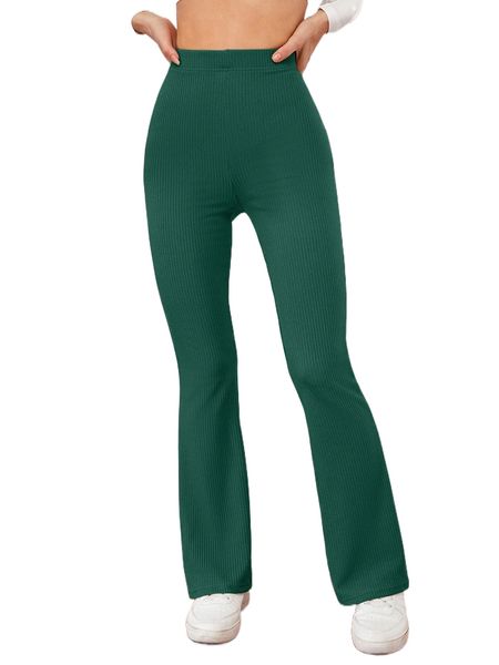 

high waist ribbed knit flare leg pants m2xh#, Black;white