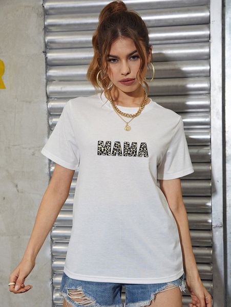 

leopard & letter graphic tee n320#, White