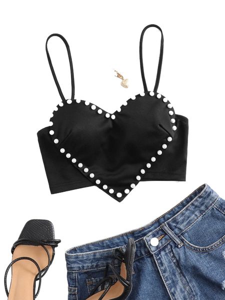 

pearls trim asymmetrical hem cami j4o6#, White