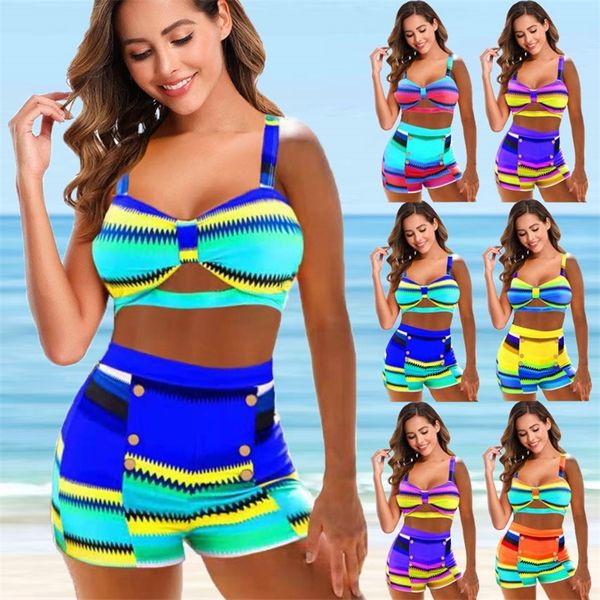 

women print high waisted bikini sets plus size tank swimsuit two pieces swimwear women beach bathing suits 5xl 220616, White;black