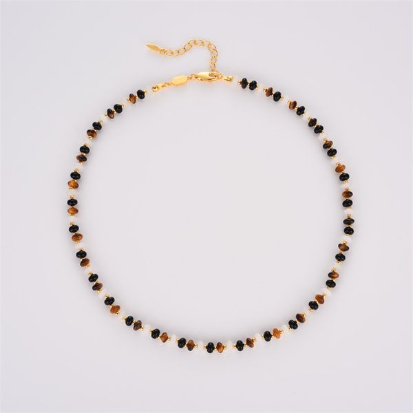 INS NICHE DESIGE Natural Pearl Retro Beadered Collece Bearhsed Black Agate Tiger Eye Stone Blogger с теми же ювелирными аксессуарами