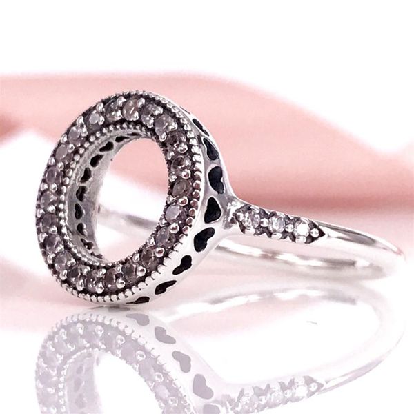 

new arrivel 2017 autumn collection s925 sterling silve hearts of pandora halo ring with cubic zirconia ring fit suit women pandora211o, Black