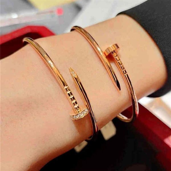 

designer titanium steel nail bracelet inlay diamond screw cuff women men lover couple bangle jewelry290t, White