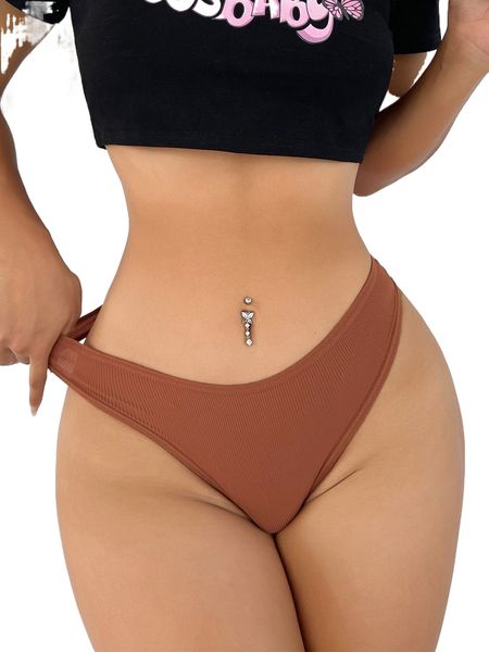 

solid rib knit panty d2t6#, Black;red