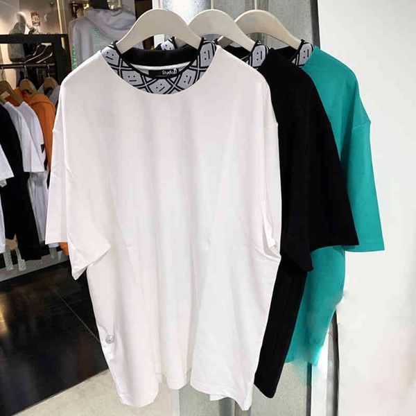 

t shirt swedish minority spring and summer 2022 new acne neckline smiling face loose round neck solid color short sleeve t-shirt women', White;black