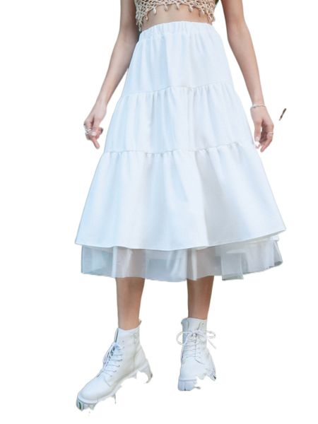 

romwe contrast mesh skirt a5gx#, Black