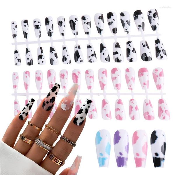 False unhas 24pcs Pressione Fake on Fake With Designs Candy Color Print Tip Dicas de unhas quadradas médias DIY Manicure jicsh24 prud22