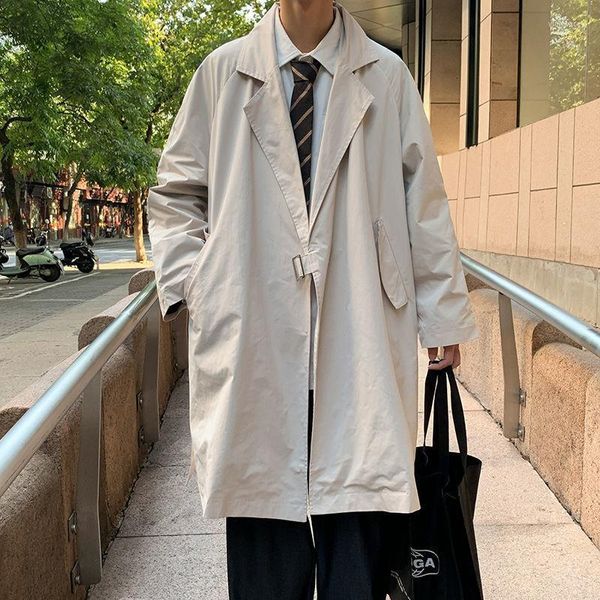 Trench da uomo di grandi dimensioni nero/beige cappotto moda casual lungo da uomo coreano allentato giacca a vento oversize soprabito da uomo Viol22