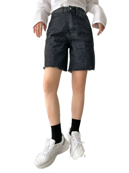 

dazy high waist raw hem denim wide leg shorts q58p#, White;black