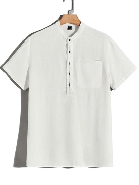 

men half button patched pocket shirt l4lk#, White;black