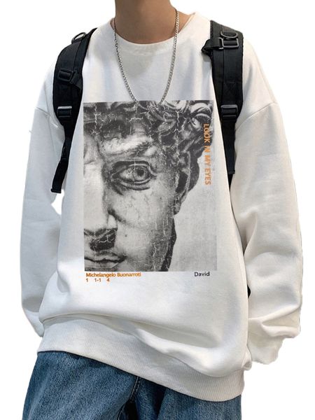 

men slogan & statue print drop shoulder sweatshirt s1c9#, Black