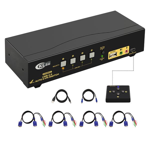

cklau 4 port 450mhz usb auto vga kvm switch with audio and cables