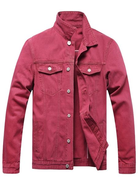 

men flap pockets denim jacket g78i#, Black;brown