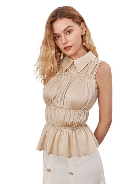 

keyhole back ruched peplum blouse b7lw#, White