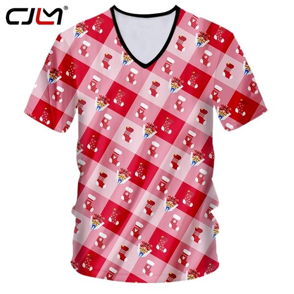 Recomendar Mens Natal Camiseta 3D Impresso Meias e Caixas de Presente Oversize Red Man V Neck Tshirt 5XL 220623