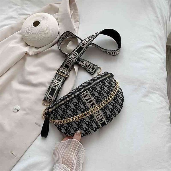 

75% off clearance outlet sale waist fashion style single shoulder cross sling canvas chain strap versatile embroidery bag dumpling
