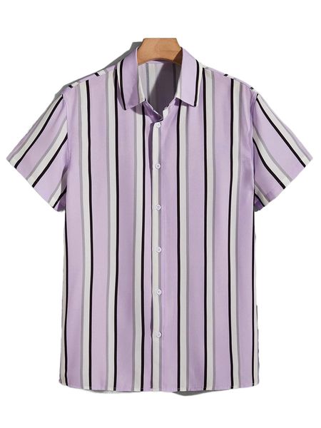 

men block striped button through shirt k68t#, White;black