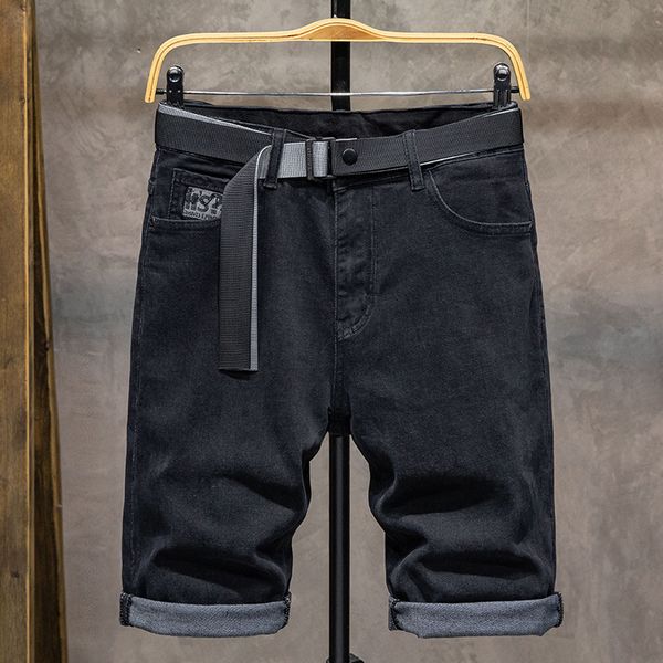 

men's jeans shorts loose knee length summer thin casual medium pants male korean fashion solid color black zipper placket trousers all-, Blue