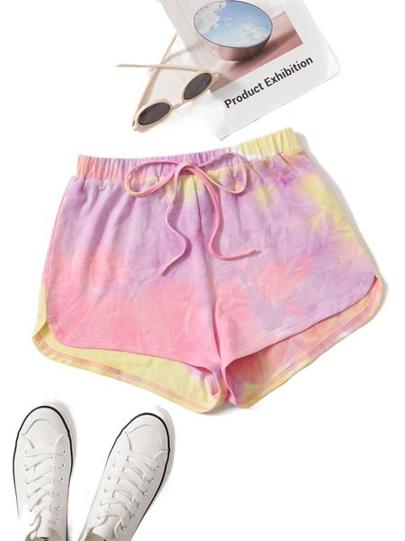 

knot waist tie dye dolphin shorts 7906#, White;black