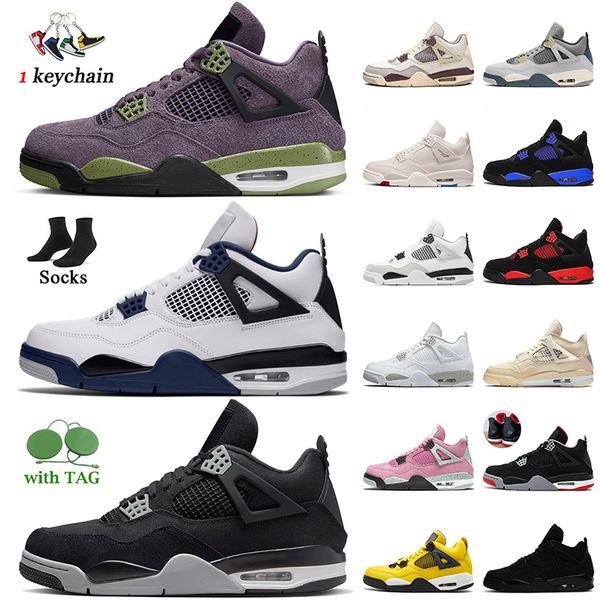 

designer sneakers with socks jumpman 4 men basketball shoes fashion 4s canyon purple midnight navy craft canvas black cat red thunder women